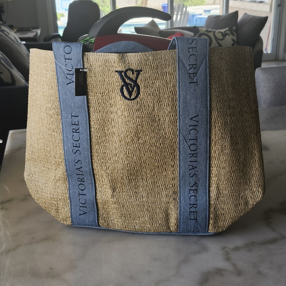 Victoria's Secret VS summer Beach Tan and Blue Tote